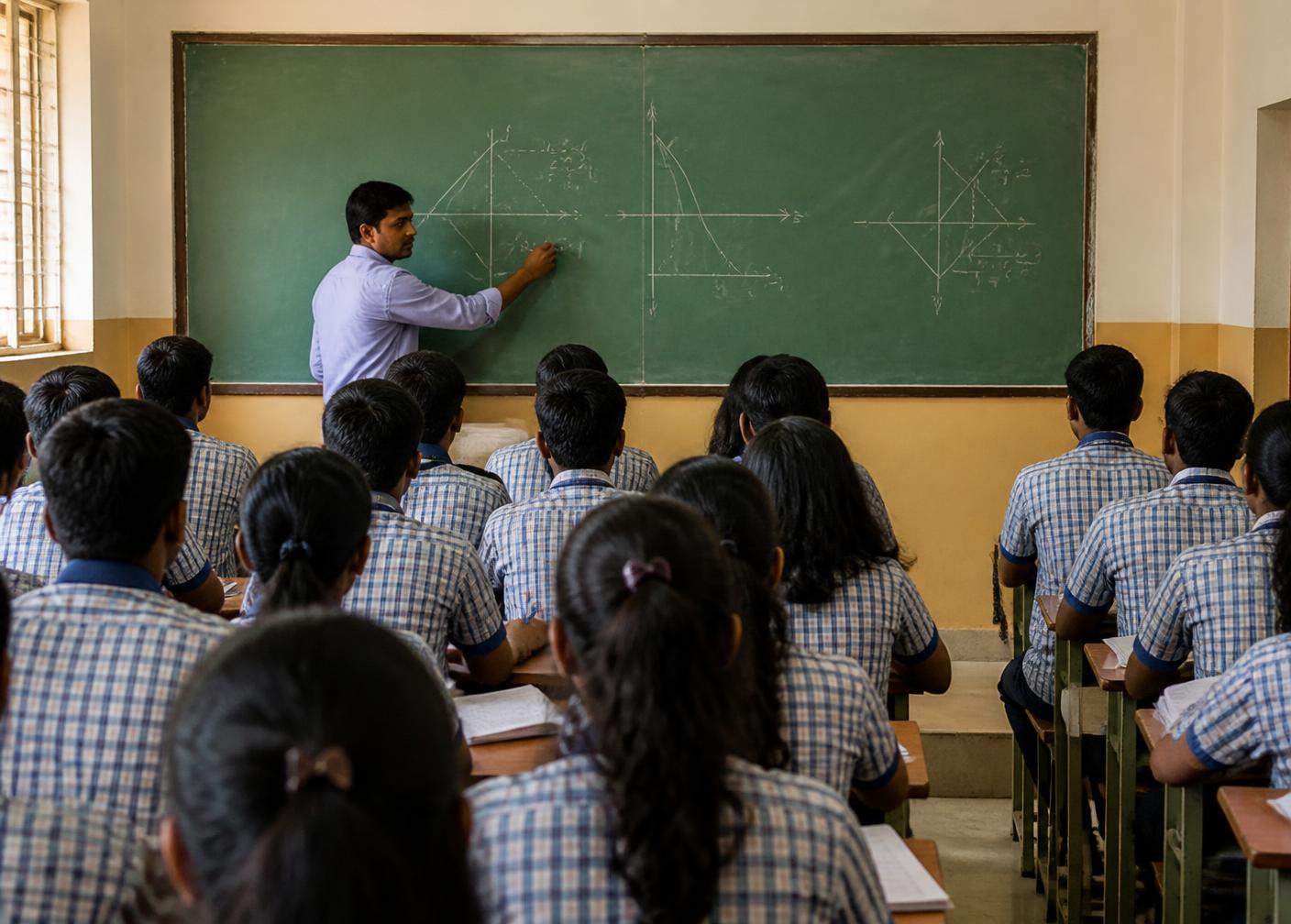 Lecturer explaining mathematics to intermediate students at Geetanjali