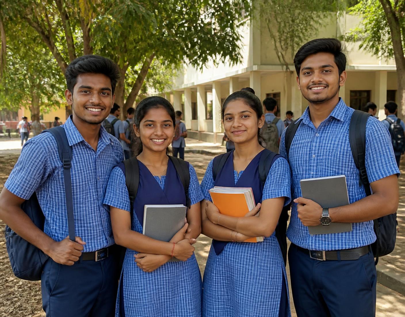 Intermediate students in uniform on the Geetanjali campus